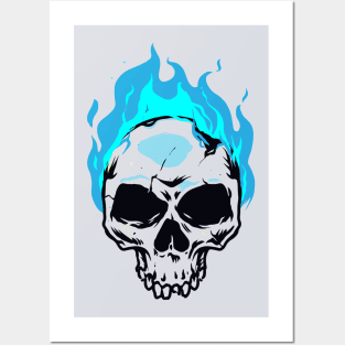 skull on blue fire Posters and Art